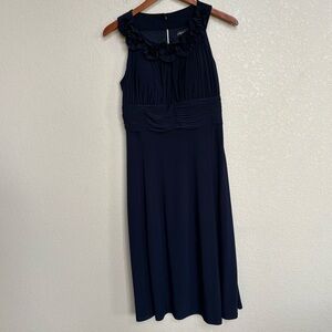 Signature by Sangria Navy Ruffle Neck Pleated Midi Dress Size 10 Midi